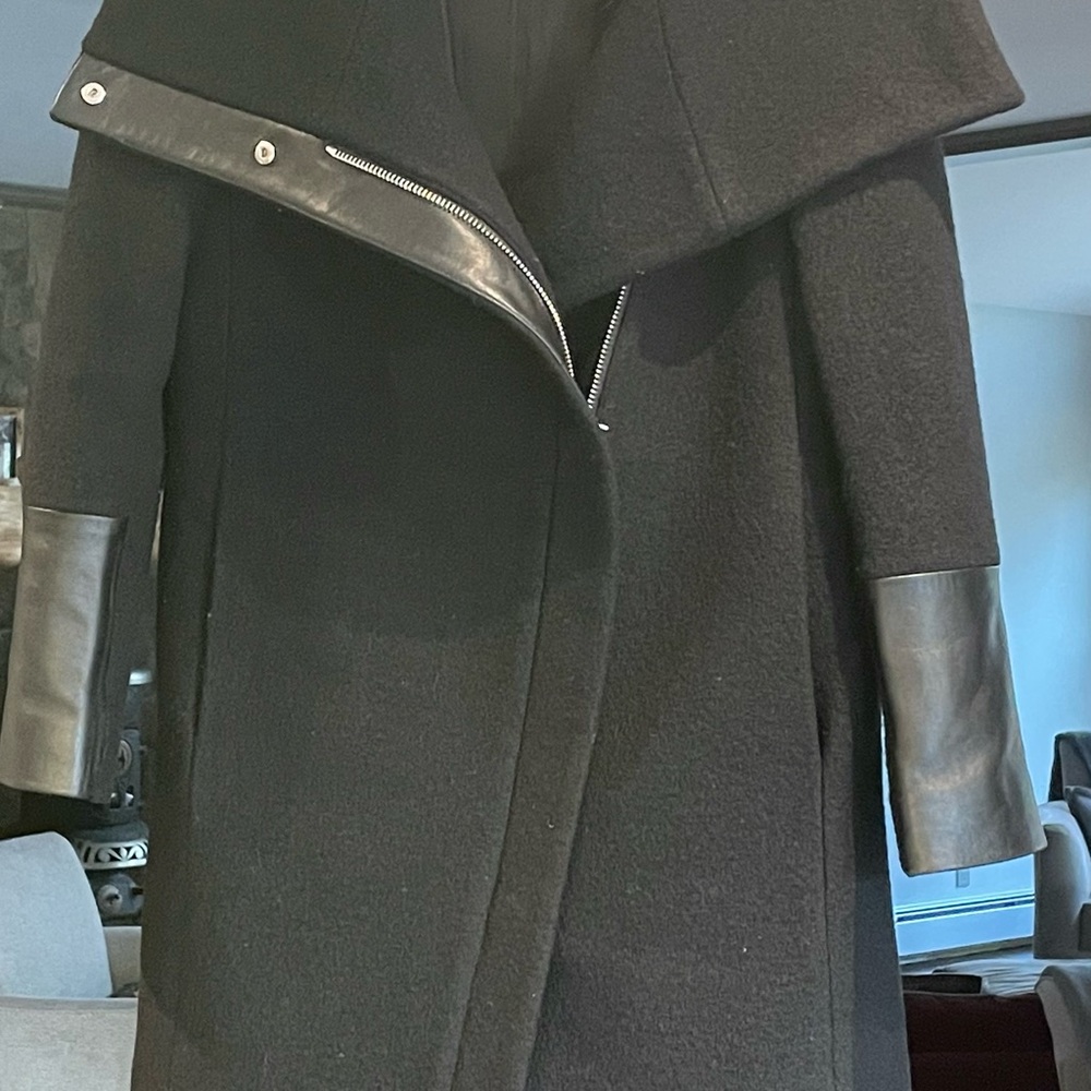 Club Monaco Black Winter Coat with Leather Accents